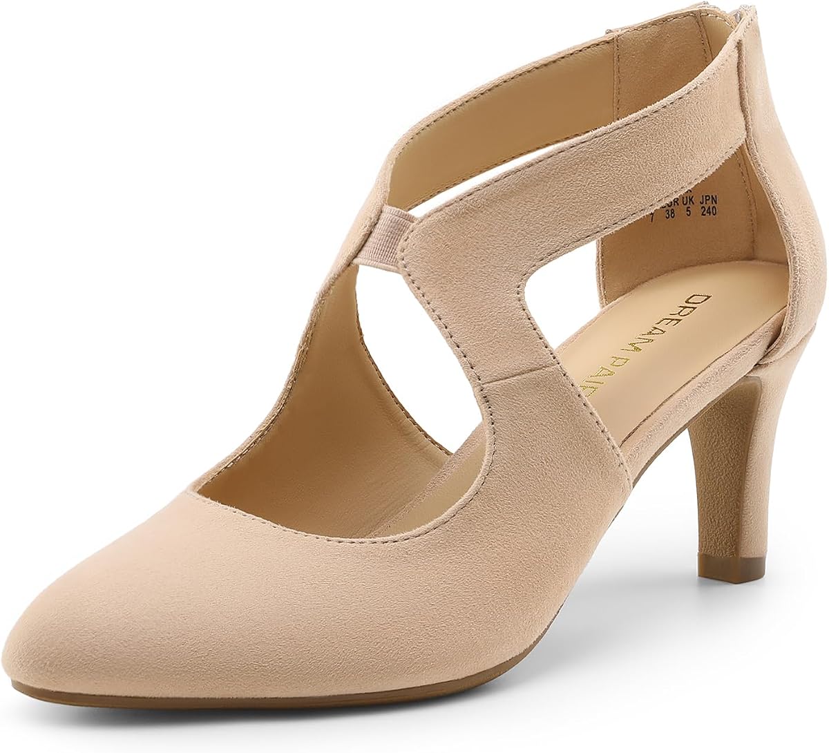 DREAM PAIRS Zapatos de tacón cerrados con punta en punta para mujer | Zapatos de vestir elegantes para fiesta con elegantes cortes entrecruzados, tacón de 2,76 pulgadas y cremallera trasera para zancadas pulidas y seguras durante todo el día