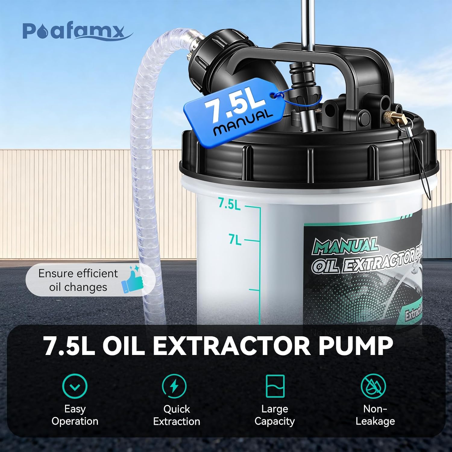 Poafamx Oil Extractor Pump Manual, 7.5L/2 Gallon Fluid Extractor Pump with Extended Storage Units and 5 Tubes, Vacuum Oil Change Pump for Automotive, Truck, Boats Engine Oil Change