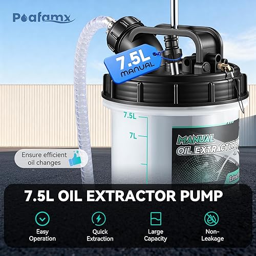 Miniatura 2 de Poafamx Bomba extractora de aceite manual de 7.5L2 galones, bomba extractora de fluidos con unidades de almacenamiento extendidas y 5 tubos, bomba