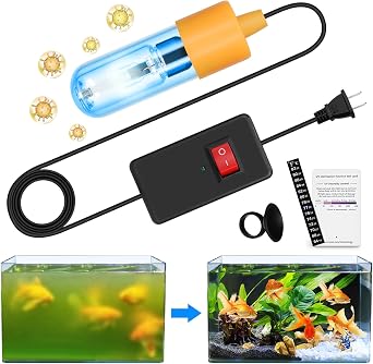 Aquarium Clean Light,3W Mini Submersible Light with UV Test Card,Double Tube Aquarium Water Clean Green Clear Waterproof Clean Lamp for Pond,Swimming Pool