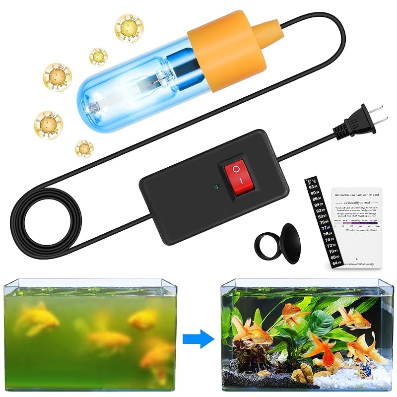 Lâmpada UV-C submersível para aquário 3W com cartão de teste UV JAHEA