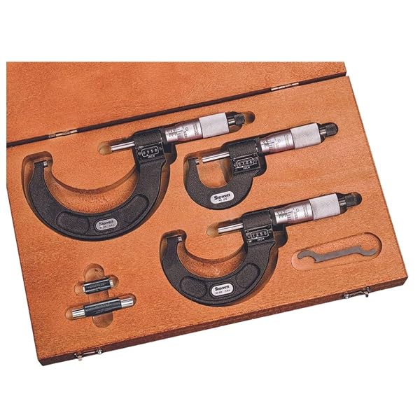 Starrett ST216AXRLZ - Set di micrometri digitali per esterni, con arresto a cricchetto, dado di bloccaggio, facce in carburo, gamma da 0 a 3 pollici, graduazione 0 cm