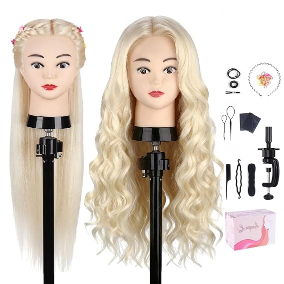 Mannequin Head with 80% Real Hair, TopDirect 24 Blonde Hair Styling Hairdressing Cosmetology Mannequin Manikin Training Practice Head with Clamp and Tools