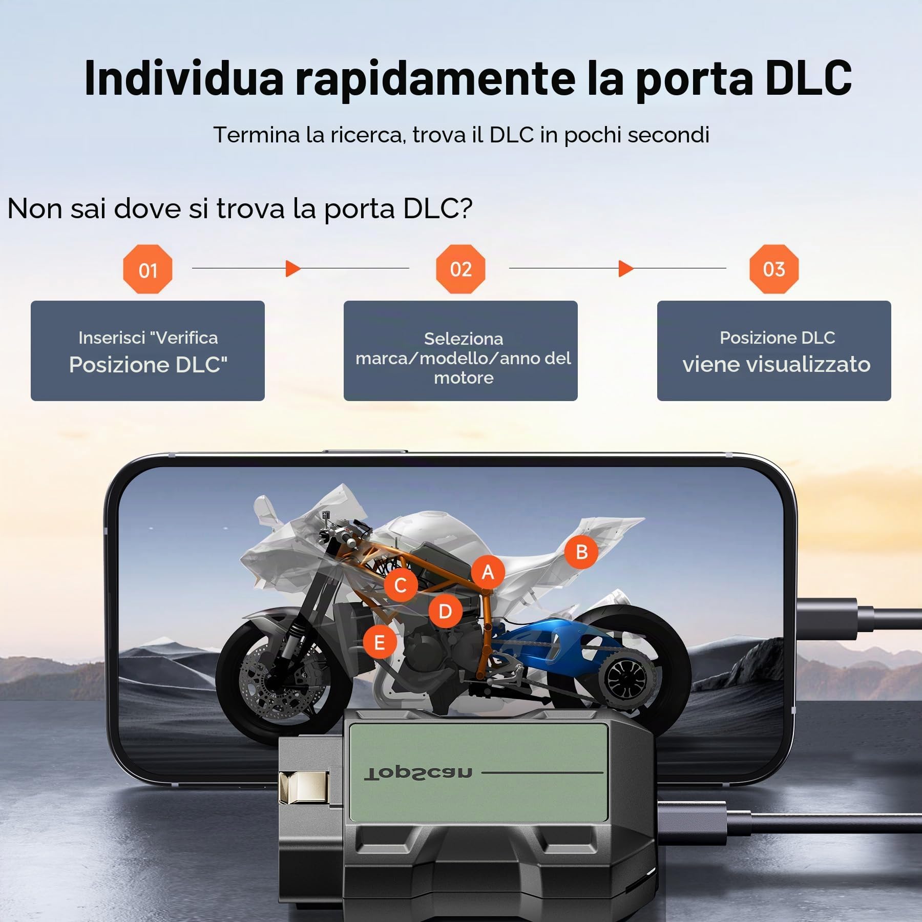 TopScan - Strumento diagnostico OBD2 per moto, lettore di codice OBD2 senza fili, adatto per Harley, Ducati, BMW, tutti i sistemi, strumento di scansione per moto, con funzioni di ripristino a caldo,