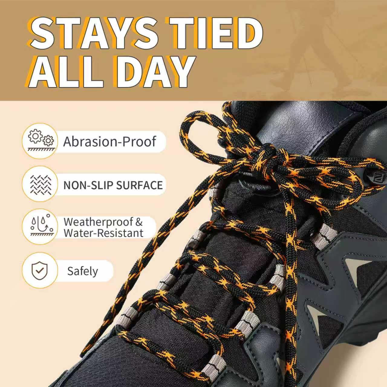 Stepace 2 Pares Cordones Redondos 4,5mm para Botas de Senderismo, Montaña y Trabajo, Cordones de Nylon Resistentes para Trekking — view 3