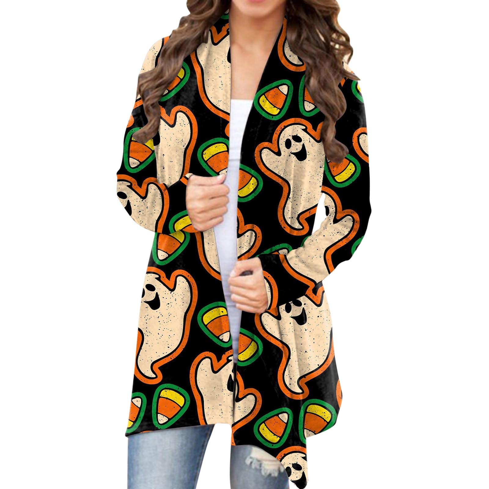 Halloween Cardigan Skeleton Plus Size Shirts Pumpkin Long Sleeve Sweater 2023 Fall Clothing Lightweight Front Open Tops