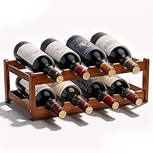 Wine Rack, Wine Rack 8 Bottles in Natural Bamboo, 2 Levels Vintage Wine Stand for Kitchen, Bar, Cellar, 43 x 23.5 x 15 cm