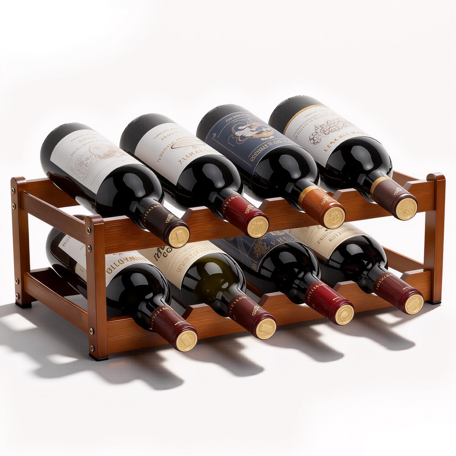 Fentar Botellero Vino para 8 Botellas, Botellero Apilable de 2 Niveles, Botelleros Madera Estable, Botelleros Madera Estrechos para Cocina Bar Cellar (43 x 23,5 x 15cm) - 1