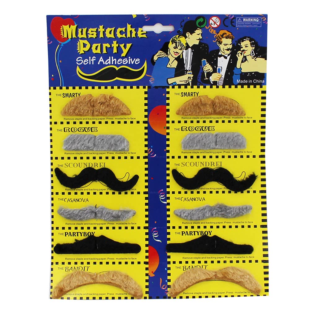 12 Piece Party Costume Masquerade Funny Props Simulation Fake Beard Black Mustache Colorful Mustache