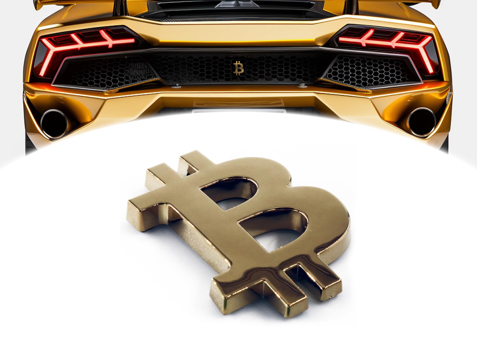 Amazon | ビットコインギフト – ビットコインマイニング/クリプトマイナーアクセサリー – Cryptocurrency 3Dデカール  車トラック用 ランボ?またはロケットから月まで!(ゴールドメタリック) | エンブレム | 車＆バイク