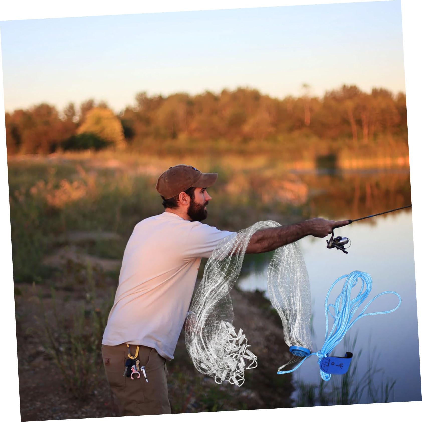 GALPADA Rete da Pesca a Mano senza Anelli, Rete da Lancio in Monofilo con Zavorra in Acciaio, per Pesca Esterna