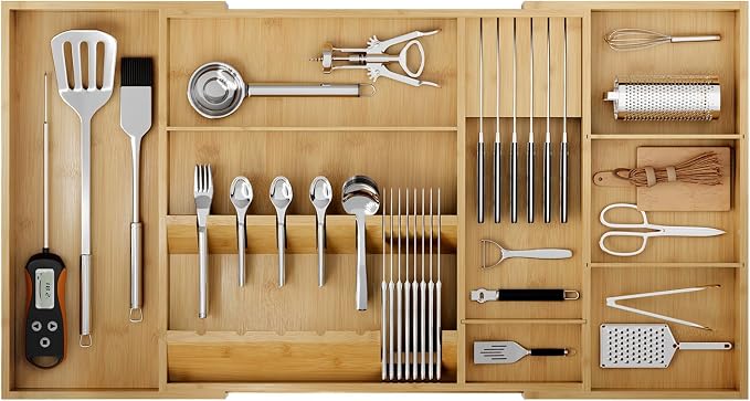 Bamboo Silverware Drawer Organizer, 17.7-29.5 Inch Expandable