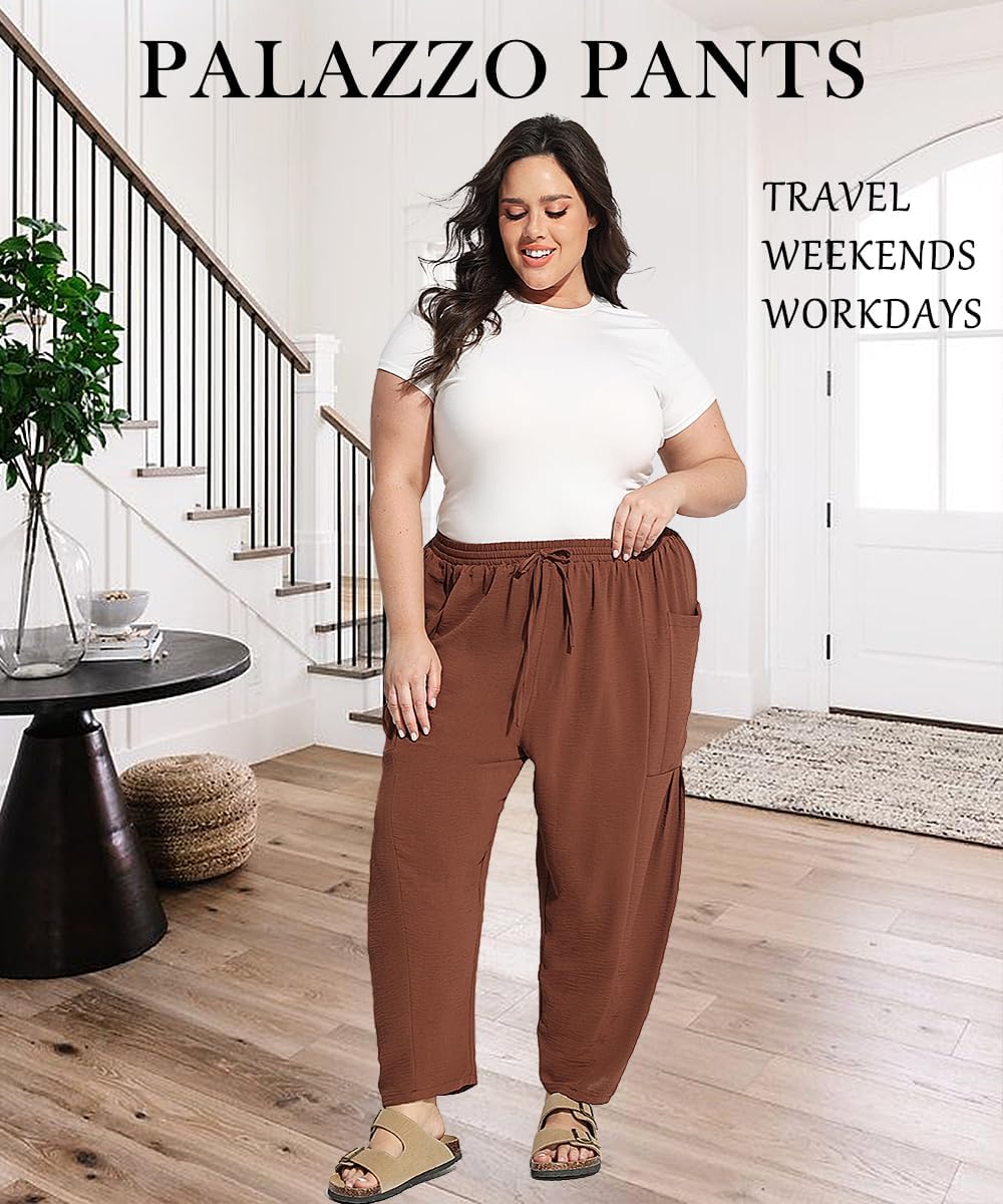 TIYOMI Plus Size Pants for Women Summer Palazzo Harem Pants Drawstring Lightweight Pant with Pockets Loose Casual XL-5XL - Image 5