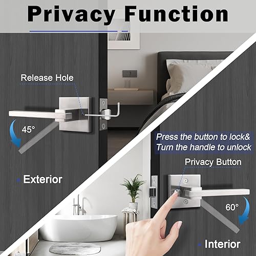 Miniatura 9 de Orger Paquete de 2 manijas cuadradas de puerta de paso de níquel cepillado sin bloqueo, manija de puerta interior de paso para armario de pasillo,