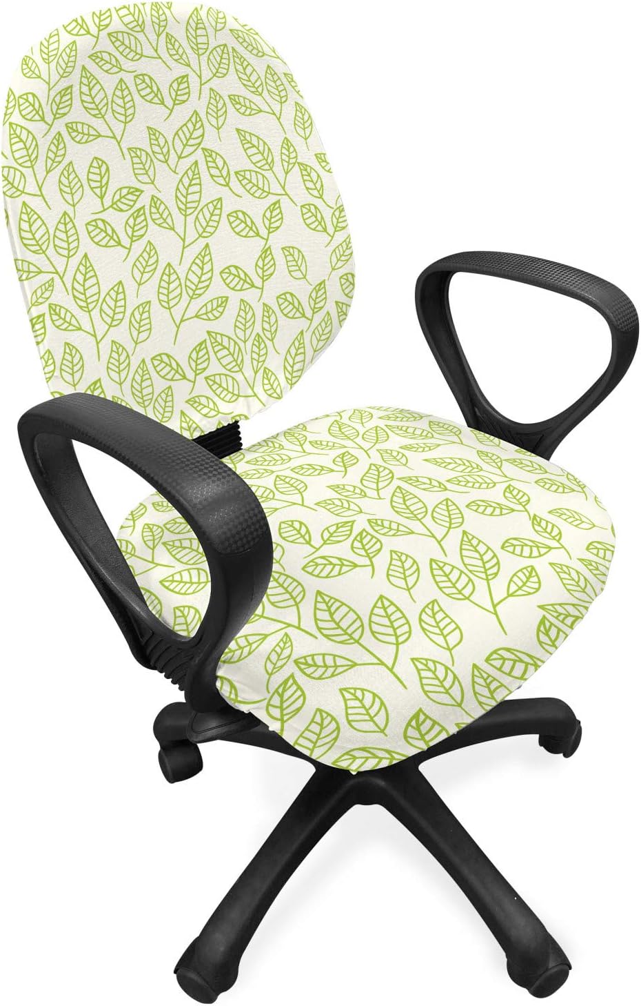 Ambesonne Leaf Office Chair Slipcover, Watercolors Green Tea Leaves and Branches Lines and Patterns Contemporary Art, Decorative Stretch and Washable Fabric Cover, Standard Size, Green Ecru