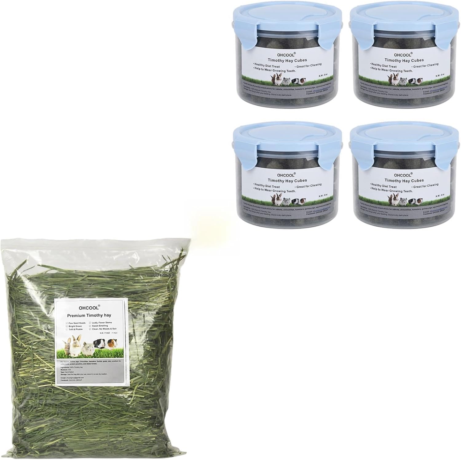 Timothy Hay 1.1 lbs and Timothy Hay Cubes 24 oz - for Rabbits Tortoise Guinea Pig