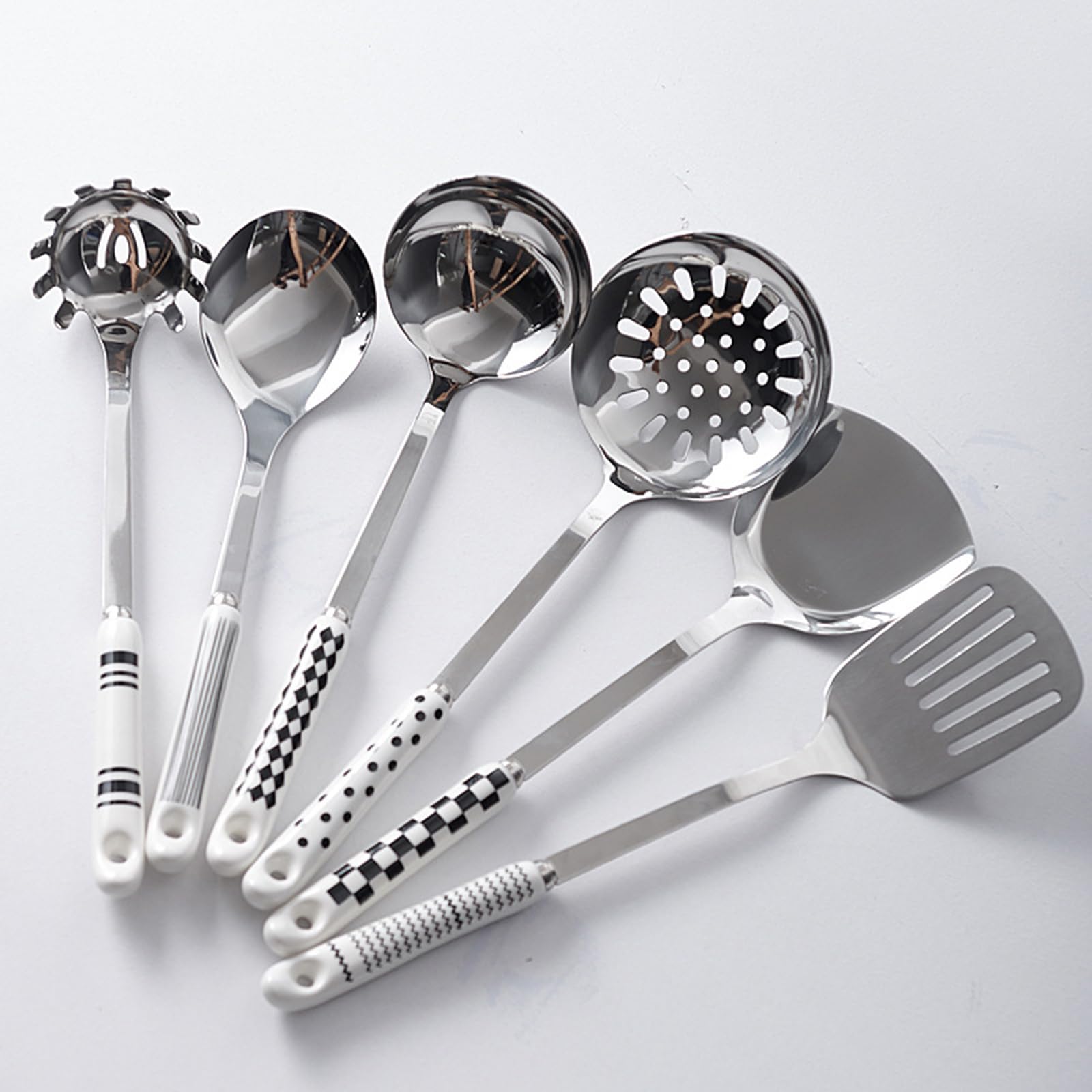 Generisch Küchen Kochutensilien Set aus Edelstahl, Hitzebeständige Küchenhelfer mit Keramikgriff, Spülmaschinenfest, Hochglanzpoliertes Küchengeschirr-Set