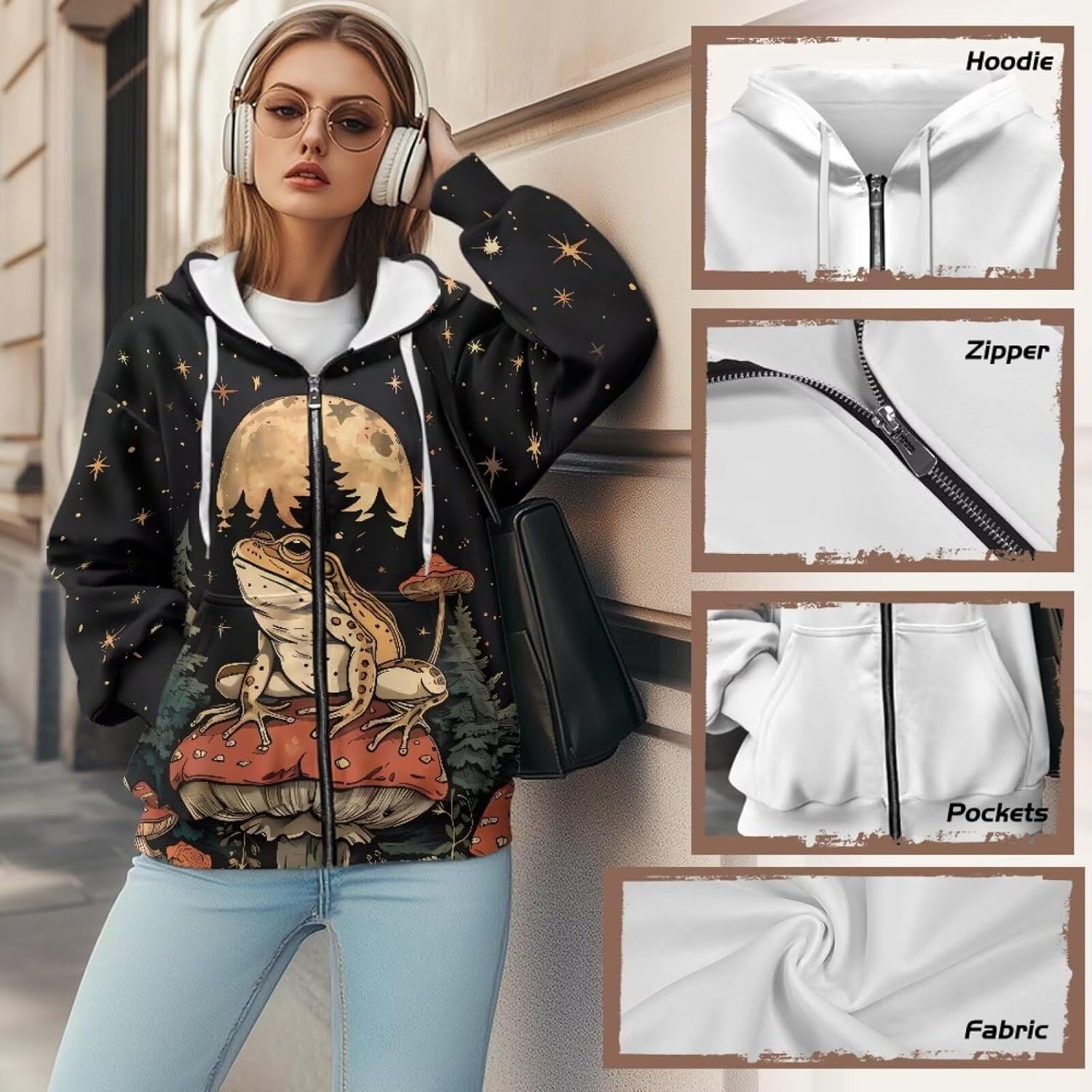 Zip Up Hoodies for Women Lightweight Hooded Jacket Oversized Sweatshirt with Pocket