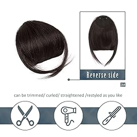 BARSDAR Human Hair Clip in Bangs - 100% Real Human Hair Clip in Bangs for Women - Brown Thick Bangs Extensions Fringe with Temples Real Hair Bangs Hairpieces - Darker Brown