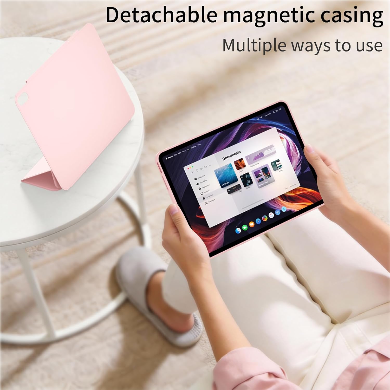 Y Fold Folio Case for iPad (A16) 11th Generation 11 inch 2025 & iPad 10th Gen 10.9 inch 2022, Y Stand Detachable Magnetic Case, Clear Hard Back Cover, Auto Wake/Sleep, Pink