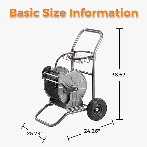 Miniatura 7 de Giraffe Tools Carro de manguera de jardín con ruedas, carrito de manguera de agua resistente con guía de manguera, carrete de manguera de agua con