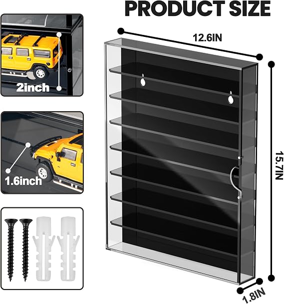 Car Display Case, 1/64 Scale Toy Cars Wheels Display Case, 1Pcs Acrylic Toy Car Storage, Model Car Collectors Showcase, Wall Mount Display & Desktop Display Shelf, Black