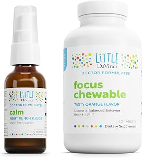 DAVINCI Little Children’s Bundle: Calm (Fruit Punch, 1oz) & Focus Chewable (Orange, 90 Tabs) - Helps Support Brain Health & Sleep for Kids*