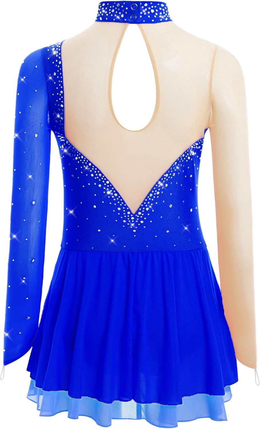 Oyolan Kids Girls Glittery Rhinestones Dance Dress Bodysuits Long Sleeve Mock Neck Hollow Back Jumpsuits Costume
