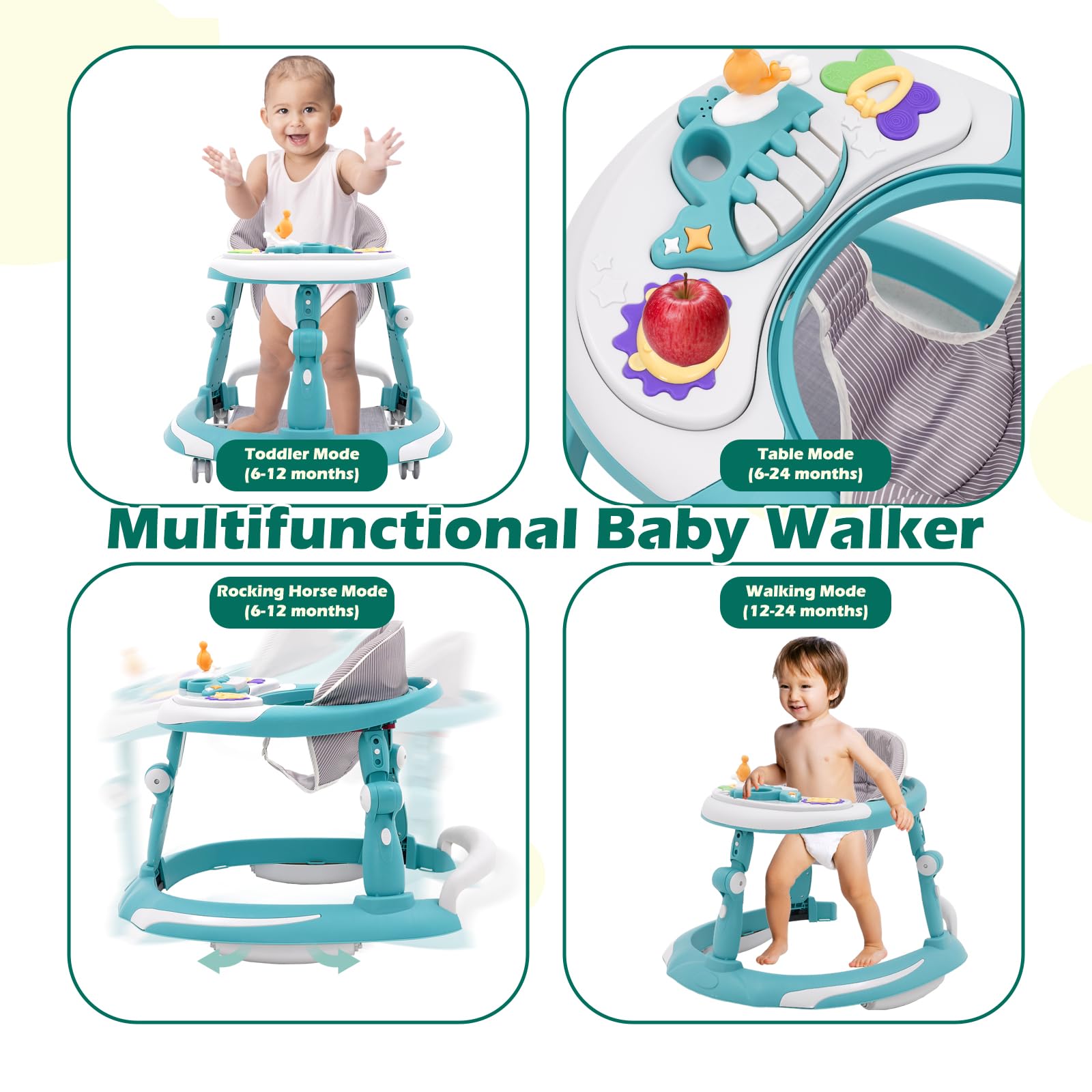 Baby Lauflernhilfe,3-in-1 Lauflernwagen vom Sitzen zum Stehen, Gehhilfe mit Esstablett und Spielcenter für Babys Jungen Mädchen ab 6 9 18 Monate (Hellgrün)
