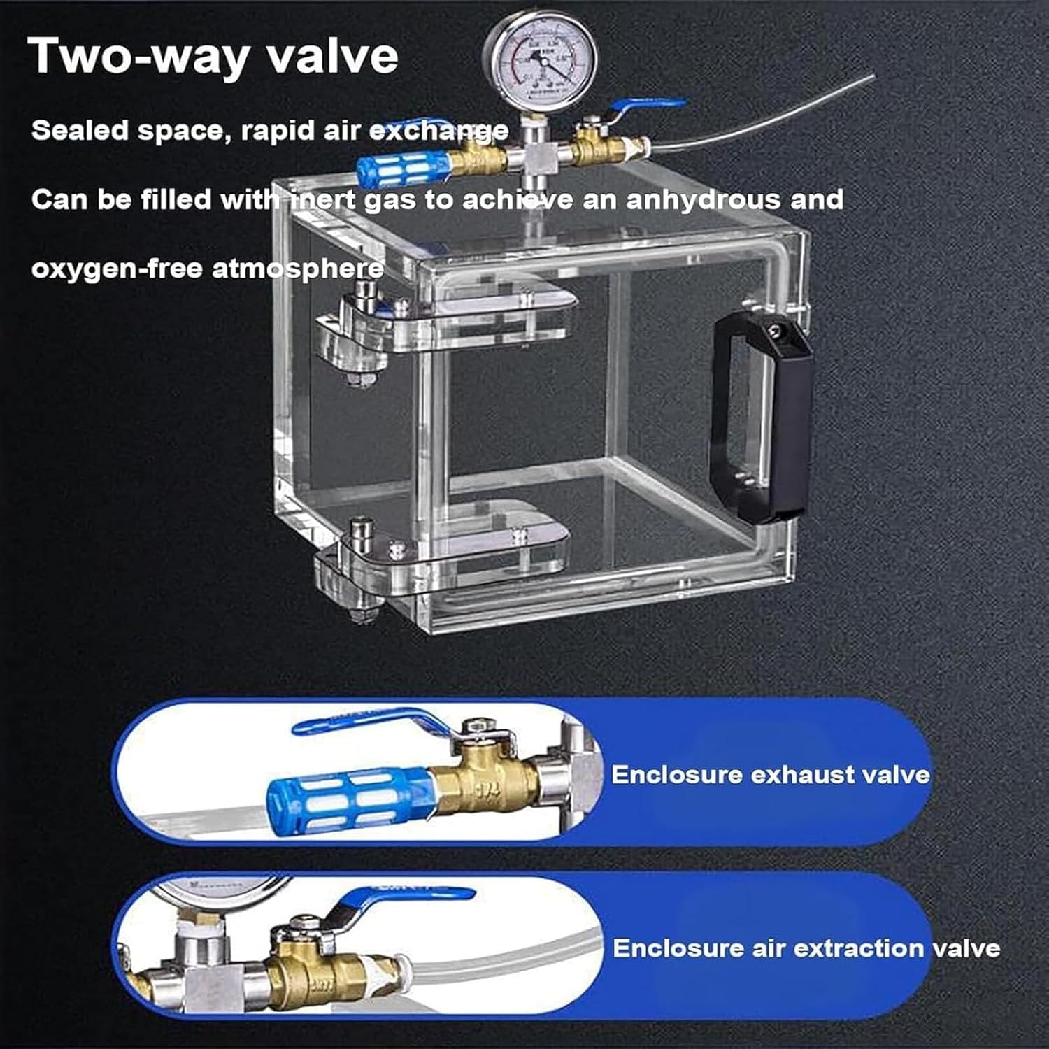 Acrylic Vacuum Degassing Chamber, Clear Degassing Box Kit with Pressure Gauge, Vacuum Desiccator Cabinet with 2 Way Valve, Strong Sealing, Rapid Ventilation, for Lab, Industrial Use(20cm)