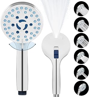 Handheld Shower Head High Pressure - Shower head 6 Spray Modes & Built-in Power Wash - High Pressure Showerhead, Instant Pause Button (Chrome, Shower head only)
