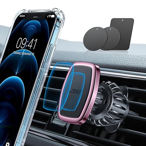 LISEN Magnetic Phone Holder for Car, [Easily Install] Car Phone Holder Mount [6 Strong Magnets] Cell Phone Holder for Car [Case Friendly] iPhone Car Holder Blue LV633