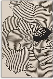 Abstract Black and Beige Flowers Canvas Wall Art, Neutral Floral Lines Poster, Modern Minimalist Floral Wall Decor, Boho Botanical Sketch Art Print for Living Room Bedroom 12x16in Unframed