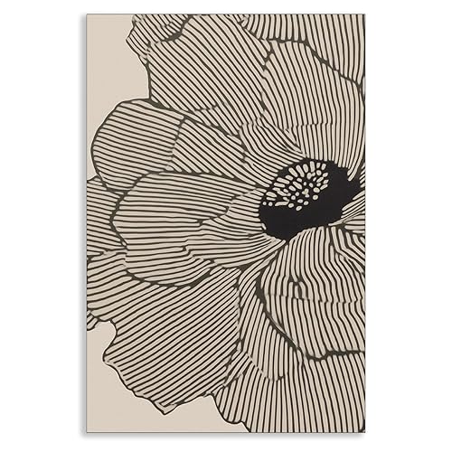 Abstract Black and Beige Flowers Canvas Wall Art, Neutral Floral