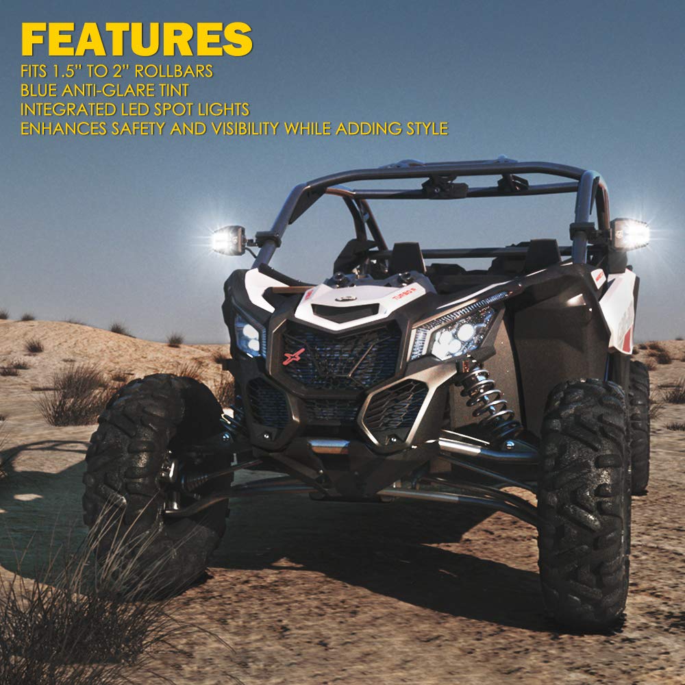 Xprite UTV Side View Mirrors Aluminium w/ LED Spot Lights Clear Lens