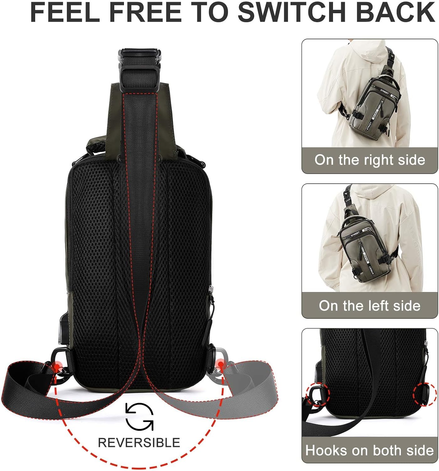 SEAFEW Mini Sling Bag for Men Women - Lightweight Crossbody Backpack, Multipurpose Shoulder Bag, Small Compact Chest Daypack for Travel Hiking Gym Sport Khaki - Image 7