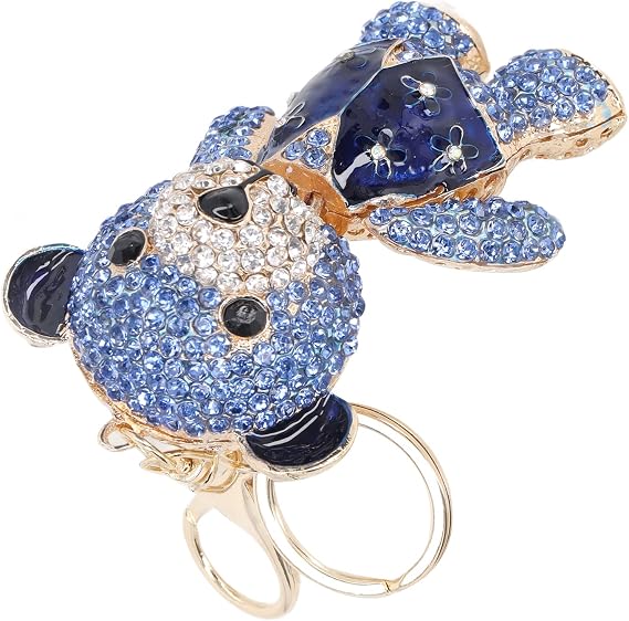 Derefine Bear Keychain, Electroplate Long Bright Rhinestones Bear Keychain with Hook Cute Bear Keychain, Durable Metal Pendant Animal Keyring for Home Car Bag Birthday Festival Blue