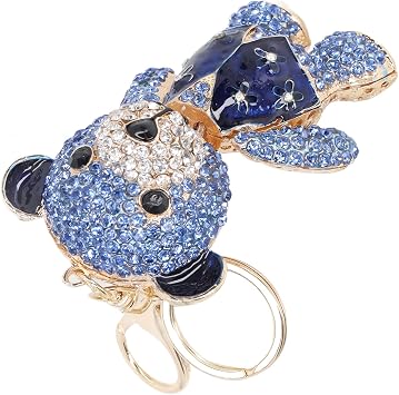 Derefine Bear Keychain, Electroplate Long Bright Rhinestones Bear Keychain with Hook Cute Bear Keychain, Durable Metal Pendant Animal Keyring for Home Car Bag Birthday Festival Blue