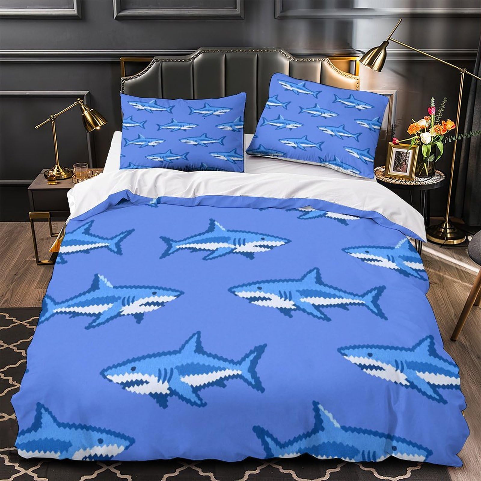 Housse de couette crâne floral 220x240cm microfibre lit adolescent King