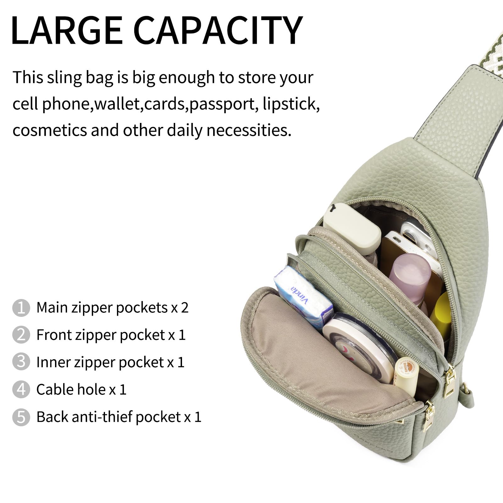 GAEKEAO Sacoche Bandoulière Femme, Sac Banane, Cuir PU Avec Bretelles Réglables, Mini Sac Bandoulière Décontracté Pour Voyage, Randonnée, Shopping Cadeaux Pour Dames