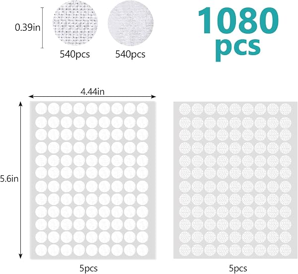 Vinabo 1080 Pcs Scratch Autocollant Rond, Double Face, 540 Paires 10mm Pastille Scratch et Boucles, Pastille pour DIY, Artisanat etc - 5