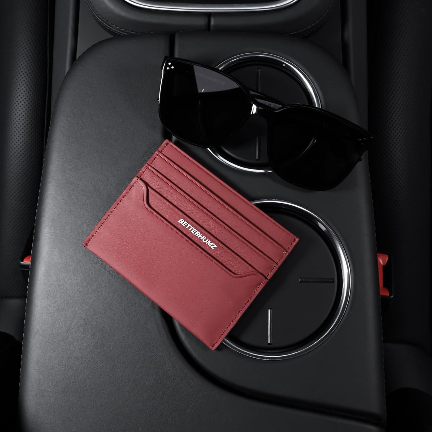 BETTERHUMZ Credit Card Case Holder Suede Leather Material | for Men and Women Slim Driver License Card Pocket (Podol Red)