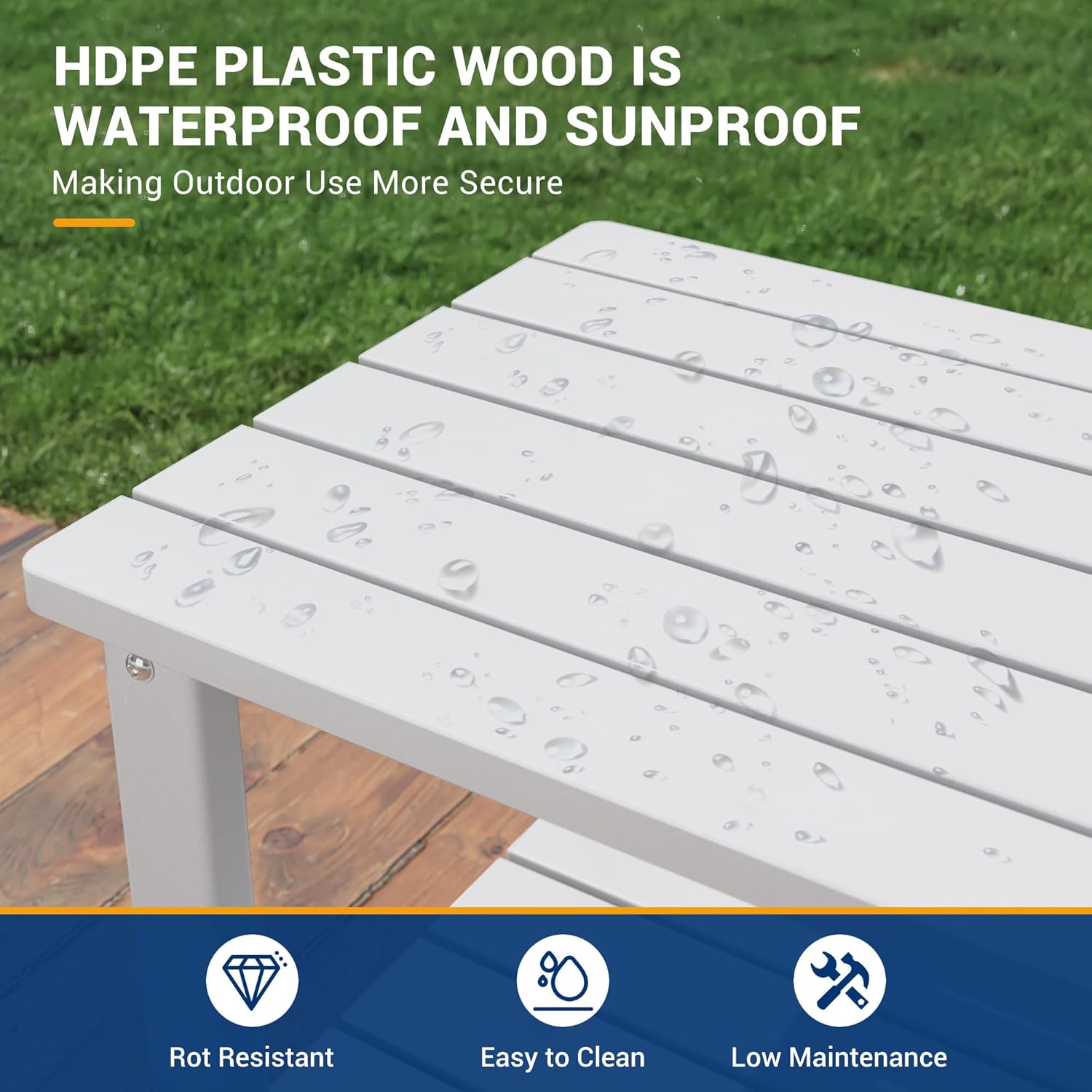 UDPATIO 2-Tier Side Table, 19x16x17.8 in, White, Adirondack End Table, Indoor & Outdoor Use