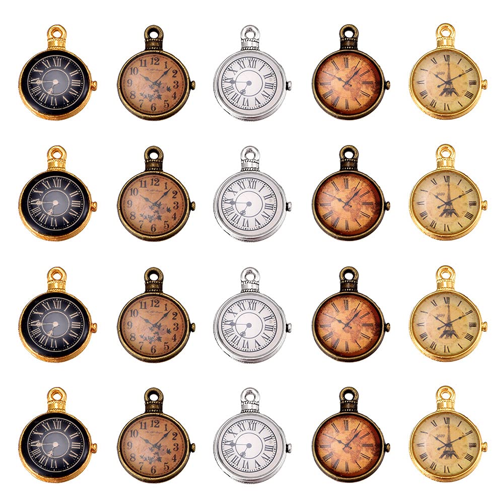 YionZian 15Pcs Mixed Picture Color Retro Pocket Watch Clock Pendant Accessoires Fashion Jewelry Making Crafting Charms for DIY Necklace Bracelet Jewelry Findings Making Accessory