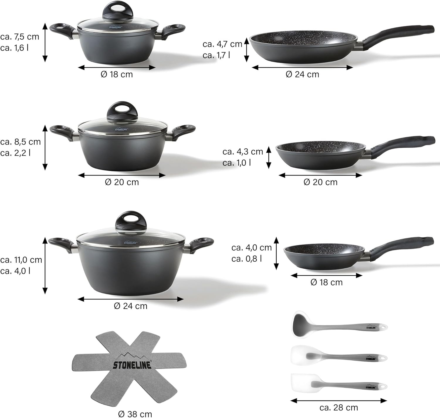 STONEDINE® Ceramic Cookware Set, 14 Pieces.