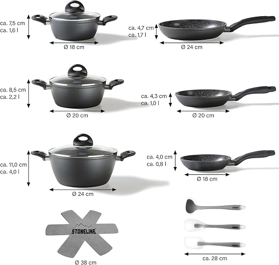 STONEDINE Ceramic Cookware Set, 14 Pieces.