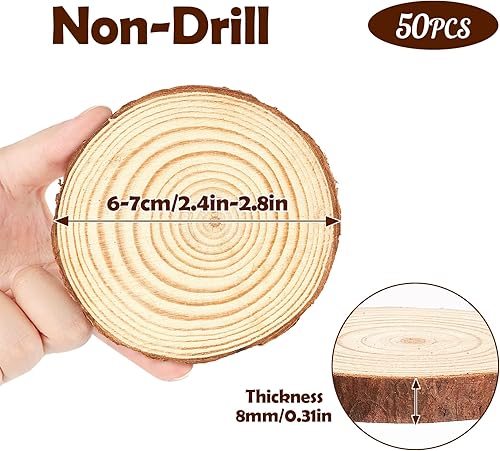 Miniatura 3 de Lemonfilter Juego de 50 rodajas de madera natural de 2.4 a 2.6 pulgadas, para manualidades, sin terminar, posavasos de madera, círculos de madera,