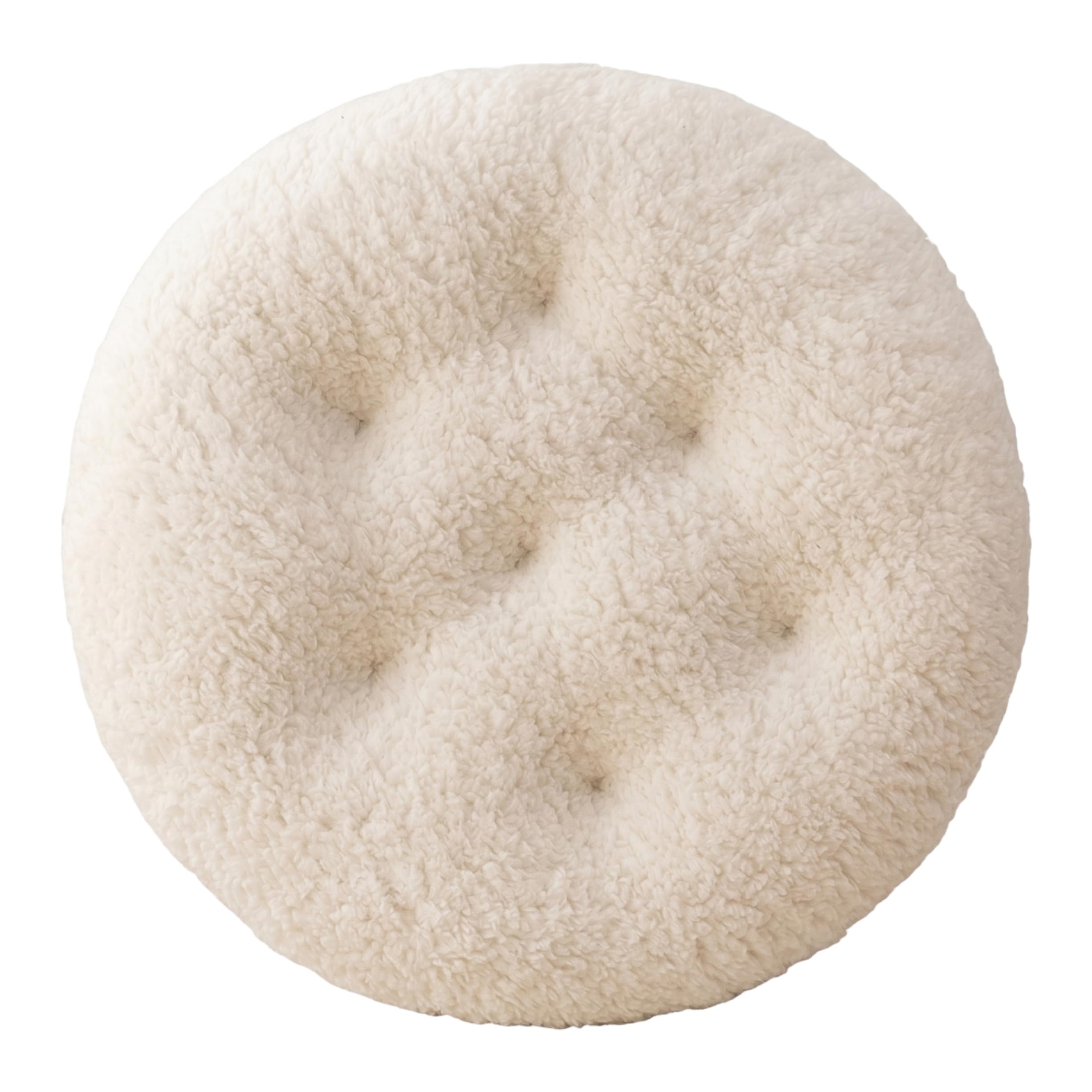 Faroby Round Cushion, 16in Plush Lamb Wool Round Seat Cushion Cozy Chair Cushions for Home Office Hotel, White, seat cushions