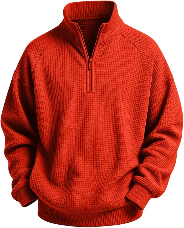 Attine Boys Waffle Knit Shirts Quarter Zip – Relaxed Long-Sleeve Fit