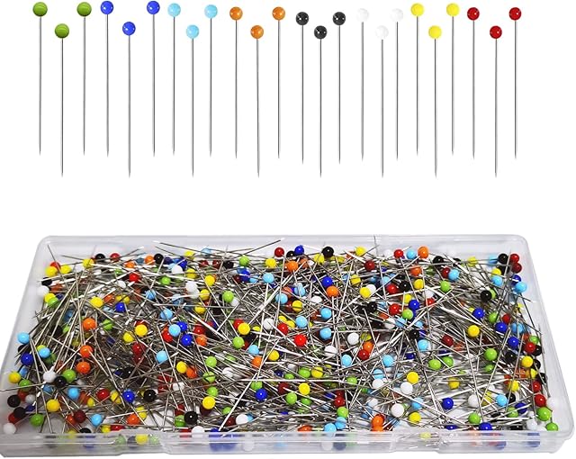 Urmspst Sewing Pins, 600 PCS Straight Pins 38mm Quilting Pins with Colored Ball Glass Head for Fabric, Jewelry DIY, Craft and Sewing Project(Corlorful)